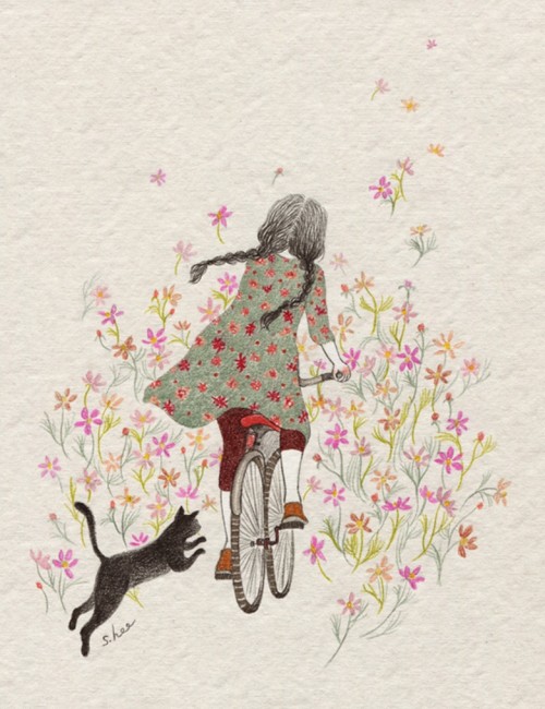 девочка едет на велосипеде открытка