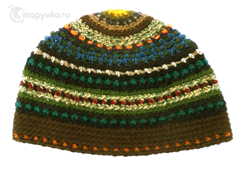 шапка-тюбетейка вязаная в этно стиле