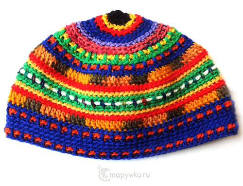 шапка-тюбетейка вязаная в этно стиле